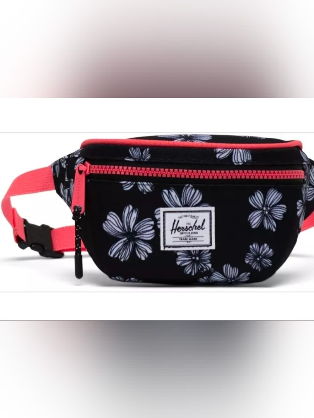Herschel Floral Waist Bag in Black with Pink Trim